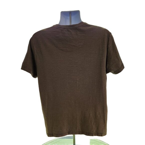 GUESS Mens XL Y2K Henley TShirt Brown Slub Cotton Short Sleeve Casual Streetwear - Picture 2 of 6